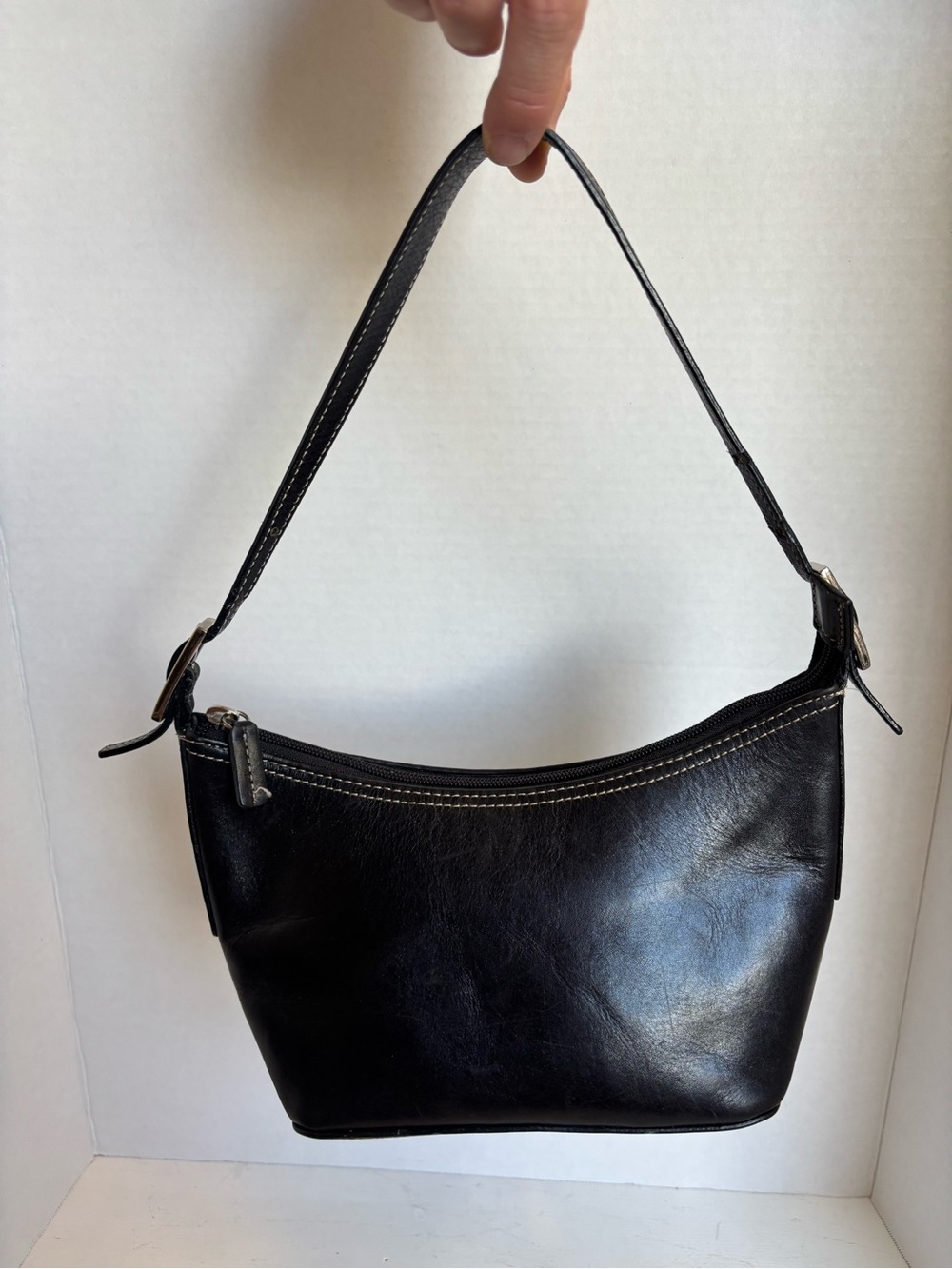 Y2K A. Giannetti Leather Black Shoulder Bag Purse Zip Closure